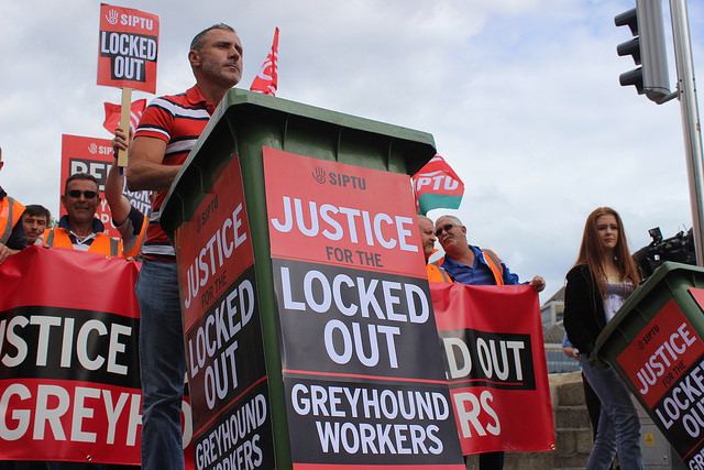 Greyhound workers and supporters at a SIPTU locked-out workers demonstration