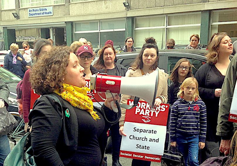 Éilis Ryan at a Workers Party demonstration about church and state