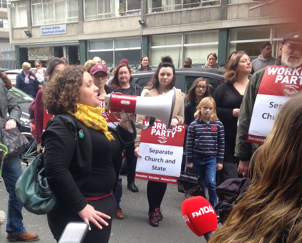 Éilis Ryan speaking at a Workers Party demonstration