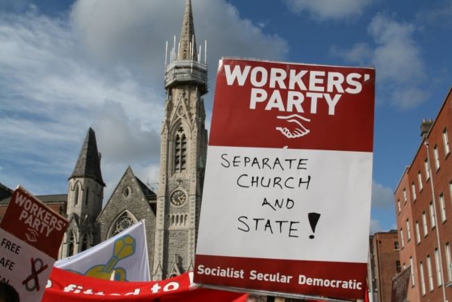 Workers' Party placard calling for separation of church and state